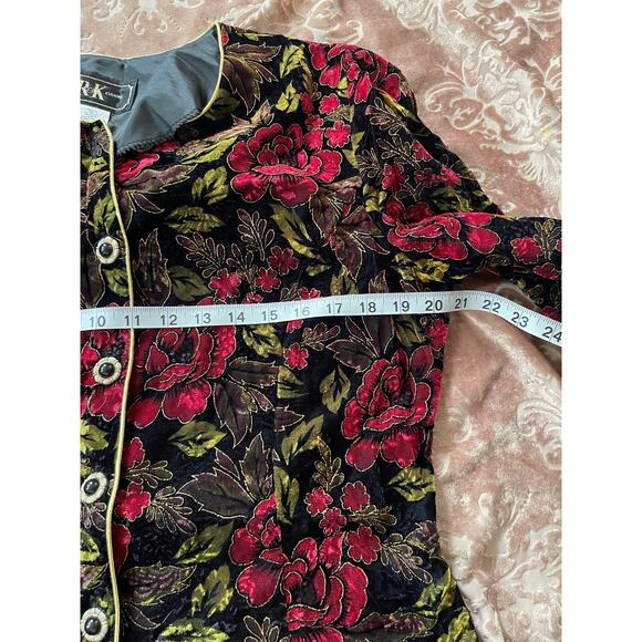 Vintage 80s/90s velour rose goth dark floral button up jacket size large - Picture 6 of 8